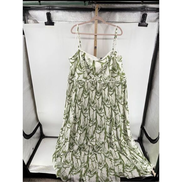 FTF Rope Detail Sleeveless Maxi Dress White Green Print Women’s Plus Size 4 4X - Picture 1 of 9